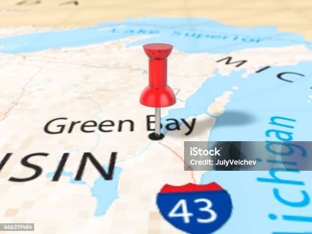 Pushpin On Green Bay Map Stock Illustration - Download Image Now - Green Bay, Map, Bulgaria