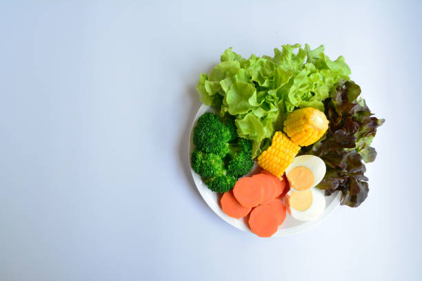 istock Clean food,vegetables and egg on White background 666322624
