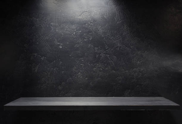 istock wooden shelf at wall background 666326072