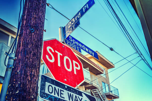 istock Stop sign in Los Angeles 666329274