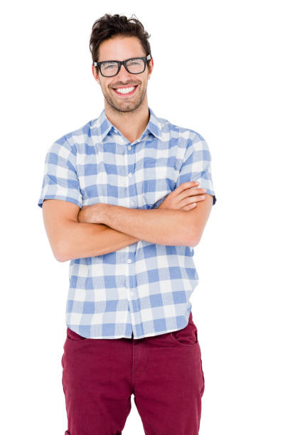 istock Handsome man is spectacles standing with arms crossed 666329626