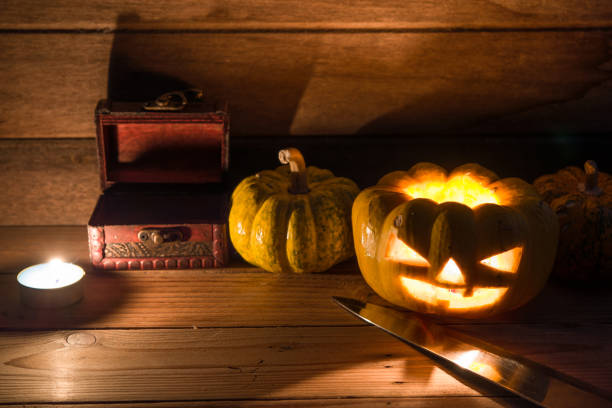 istock Halloween pumpkin on dark background close up shoot 666335432