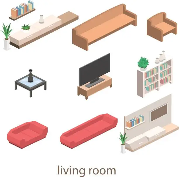 Vector illustration of isometric interior of a modern living room