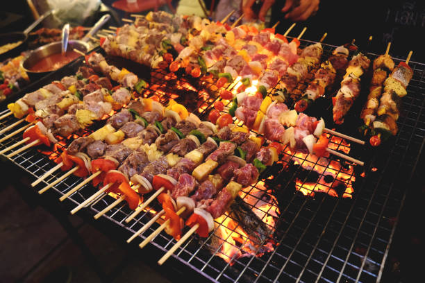 Bar-B-Q,Barbeque Grill Street Food en Tailandia - foto de stock