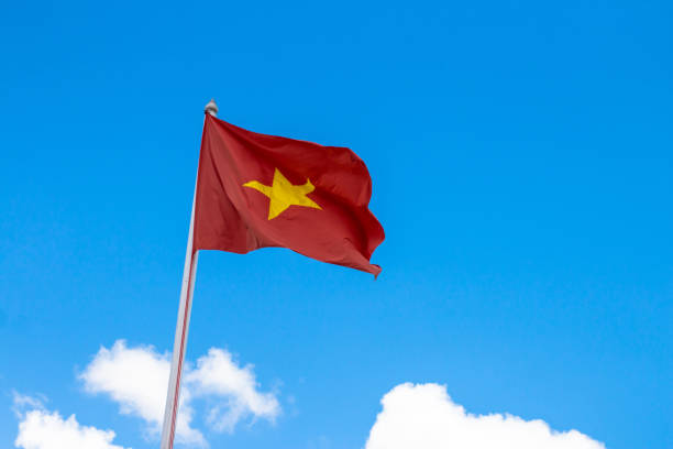 istock Flag of Vietnam with blue sky. 666347196