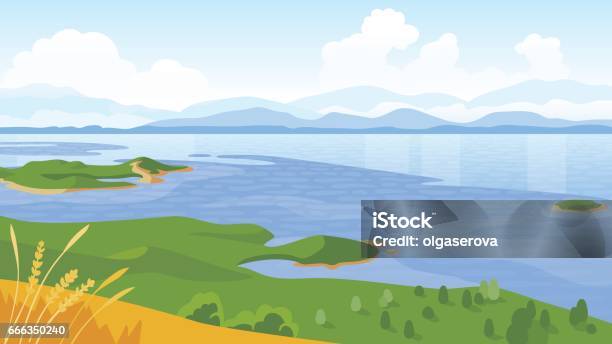 Summer Landscape With Sea And Mountains Stock Illustration - Download Image Now - Sea, Beach, Hill