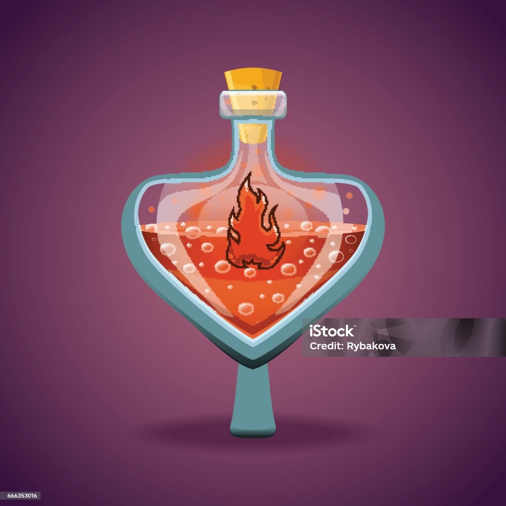 Mythical Elixir Bottle Of Magic Elixir With Flame Stock Illustration - Download Image ...