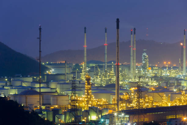 istock Refinery aerial view at twilight 666353352