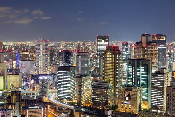 istock Top view, Osaka city lights night view 666355746