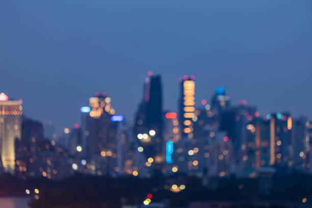istock Night blurred bokeh light city downtown 666360698