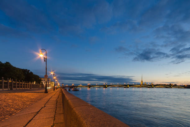 A beautiful view of Peter and Paul's Fortress from the Neva River embankment in St. Petersburg, Russia Peter and Paul's Fortress, St. Petersburg, Russia midnight sun stock pictures, royalty-free photos & images