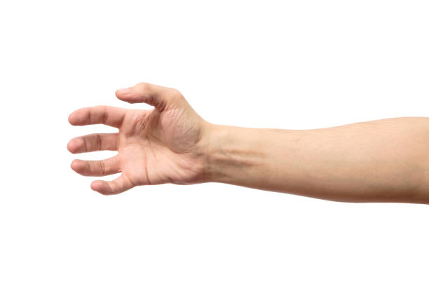 hombre estirando la mano para un apretón de manos aislada sobre fondo blanco - reaching human hand handshake support fotografías e imágenes de stock