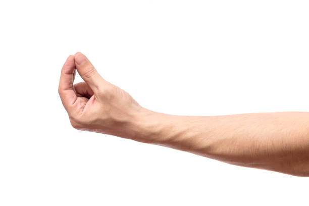 istock Man hand's measuring invisible item. Isolated on white 666362408