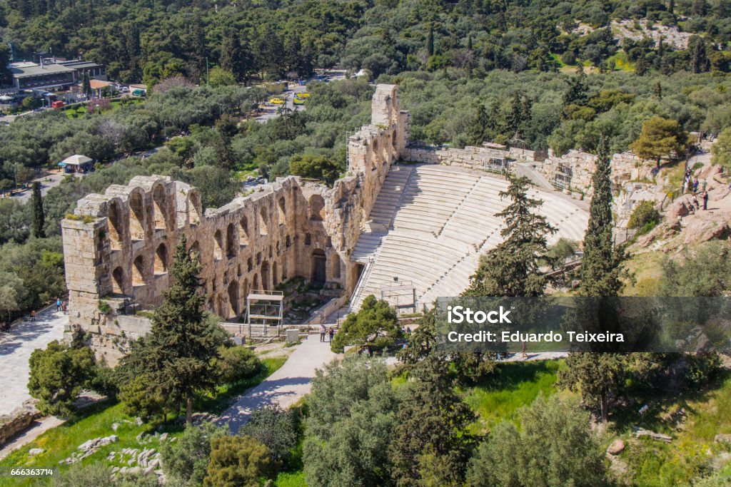 Odeon of Herodes Atticus The Odeon of Herodes Atticus is a stone theatre structure located on the southwest slope of the Acropolis of Athens, Greece. The building was completed in 161 AD and then renovated in 1950. Greece Stock Photo