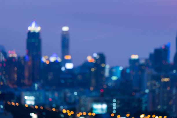 istock Twilight blurred bokeh central business downtown building 666365706