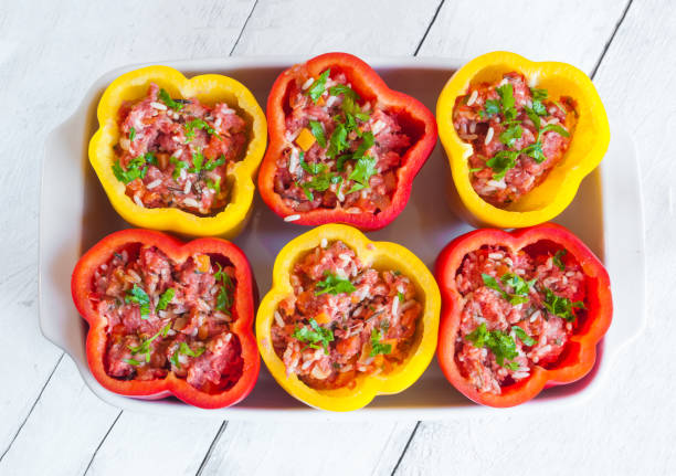 Stuffed peppers peppers stuffed with meat and vegetables hungarian pepper stock pictures, royalty-free photos & images