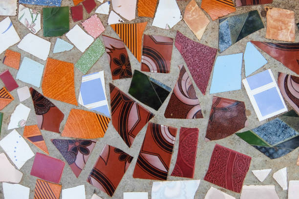 istock Mosaic of ceramic tiles with cement 666368342