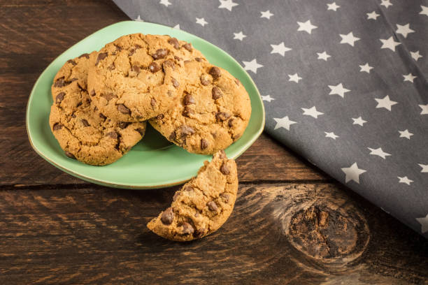 istock A teal plate of chocolate chips cookies with copyspace 666369760