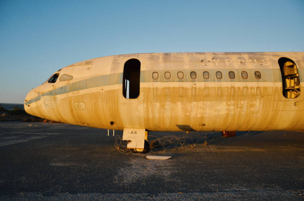 Abandoned airplane, Nicosia airport stock photo