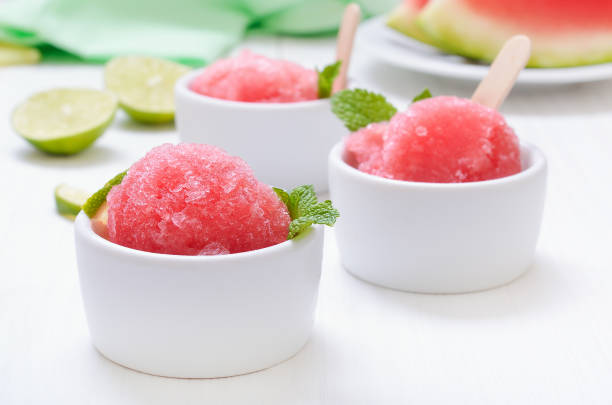 istock Watermelon sorbet decorated with mint 666370988