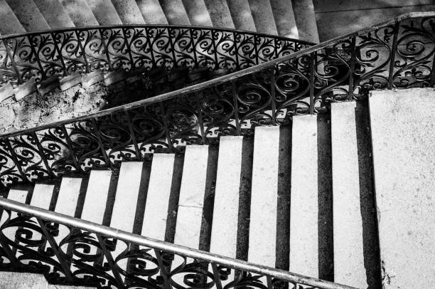 istock view of a staircase in black and white 666378378
