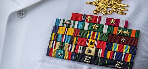 The military ribbons of a US Navy SEAL.