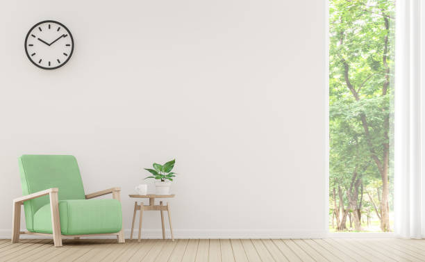 istock Modern white living room with pastel furniture 3d rendering image 666394896