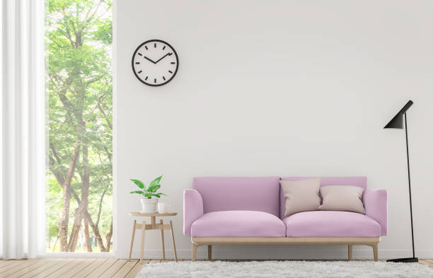 istock Modern white living room with pastel furniture 3d rendering image 666394918
