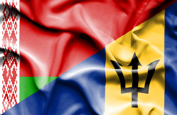 istock Waving flag of Barbados and Belarus 666397216