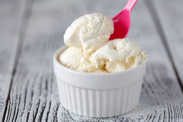 istock Vanilla ice cream in glasses, copy space 666397348