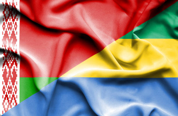 istock Waving flag of Gabon and Belarus 666397354