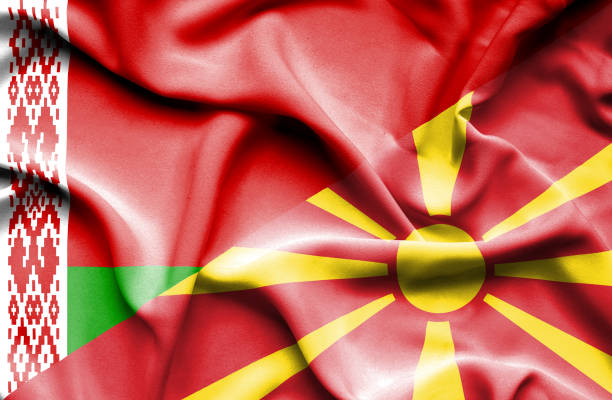 istock Waving flag of Macedonia and Belarus 666397444