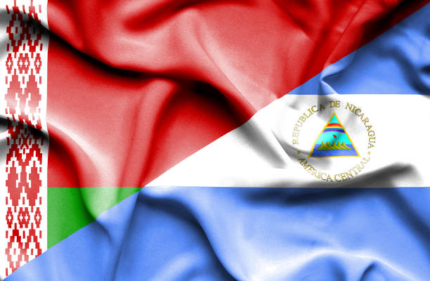 istock Waving flag of Nicaragua and Belarus 666397540
