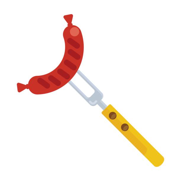 ilustrações de stock, clip art, desenhos animados e ícones de sausage on fork - sausage food mash grilled