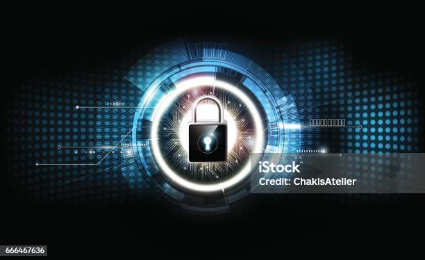 Padlock Security Lock Concept Futuristic Electronic Technology Background Vector Illustration Stock Illustration - Download Image Now