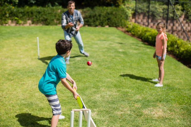 istock Family playing cricket in park 666468162