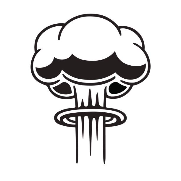 Nuclear mushroom cloud Cartoon comic style nuclear mushroom cloud illustration. Black and white vector clip art graphic. nuclear fission stock illustrations