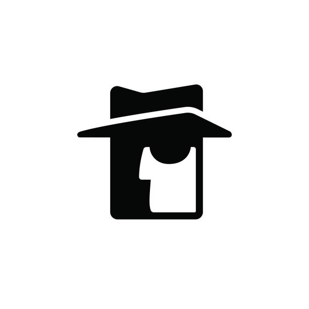 Stylized incognito spy icon. Face silhouette with hat and dark glasses, secret service agent vector symbol.