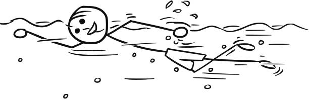 ilustrações, clipart, desenhos animados e ícones de desenhos animados vetor stick homem nadar crawl - swimming shorts shorts swimming trunks clothing