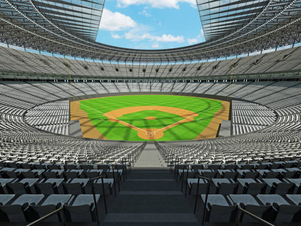 istock 3D render of baseball stadium with white seats and VIP boxes 666483486
