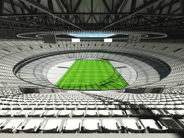 istock 3D render of a round rugby stadium with  white seats and VIP boxes 666483656