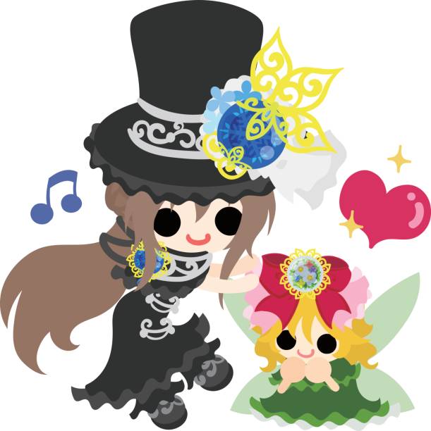 The silk hat girl and fairy A black silk hat girl and cute fairy 妖精 stock illustrations