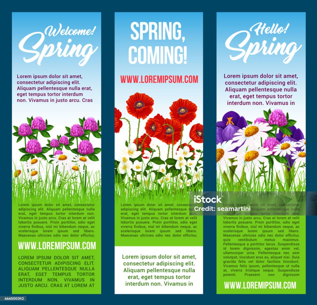 Welcome Spring Vector Banners Flowers Greetings Stock Illustration ...
