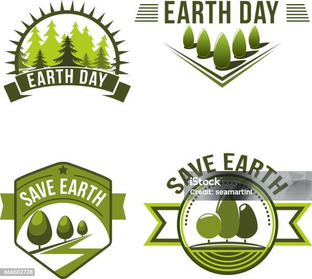 Earth Day Save Planet Ecology Symbol Set Stock Illustration - Download Image Now - April, Badge, Banner - Sign