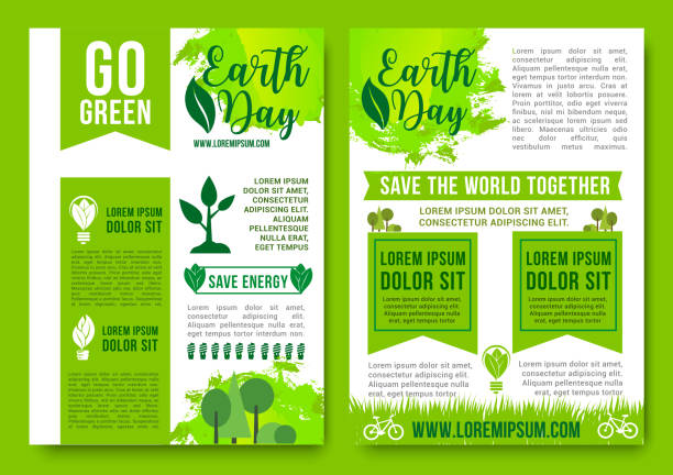 broszury wektorowe dnia ziemi zielona energia przyrodnicza - earth day sun sky stock illustrations