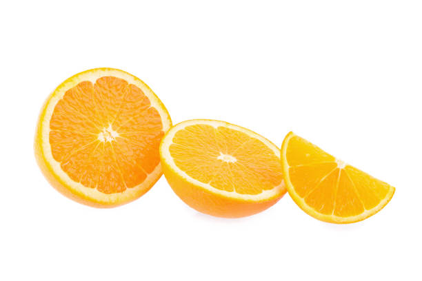 istock Ripe oranges isolated on white background. Orange in a cut 666510076