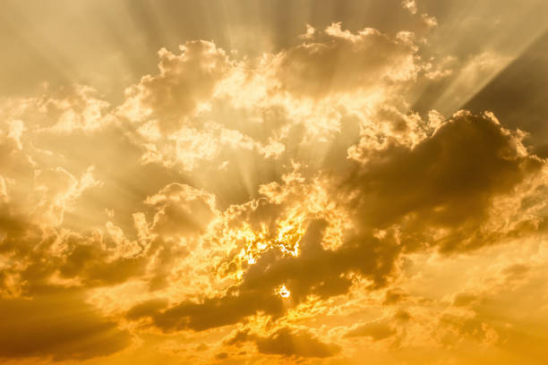 istock Colorful dramatic sky with cloud at sunset.Sky with sun background 666514184