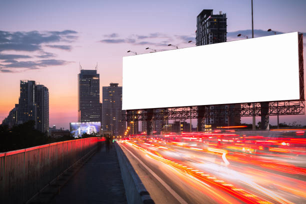 istock Blank billboard on light trails, street and urban in twilight 666529846