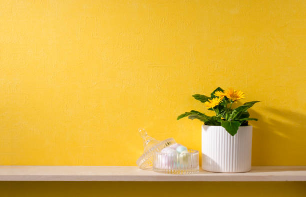 istock a room with yellow walls and shelves 666536082