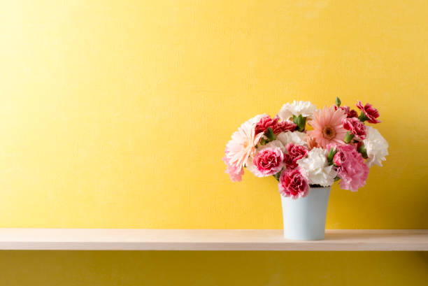 istock a room with yellow walls and shelves 666539336